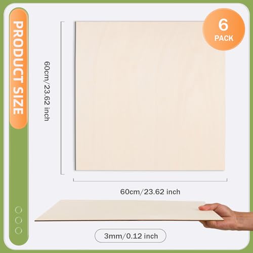 AWIZOM 6 Pack Basswood Sheets for Crafts-24 x 24 x 1/8 Inch- 3mm Thick Plywood Sheets with Smooth Surfaces Unfinished Wood Boards for Laser Cutting, Wood Burning, Architectural Models, Staining - size: 24 x 24 x 1/8 Inch