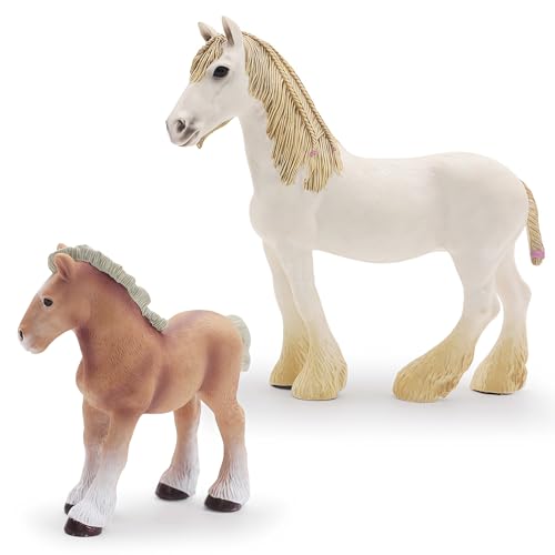 Gemini&Genius Horses Toys for Kids, Farm Horse with Cub Farm Animal Playset - color: A-white Mare and Pony