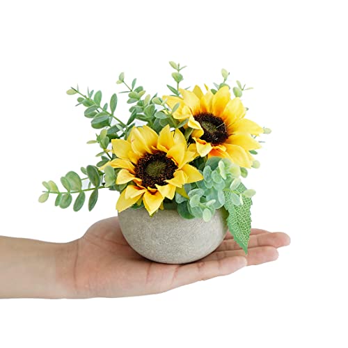 Yellow Small Artificial Rose Potted Plant, Mini Faux Floral Decor - color: Yellow