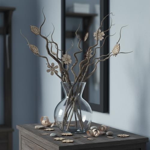 100 PCS Unfinished Wood Flowers Wood Slice Leaf Pattern Cutouts Mini Wooden Handmade Craft Decoration Supplies DIY Art Project Wooden Pieces Scrapbook Embellishments