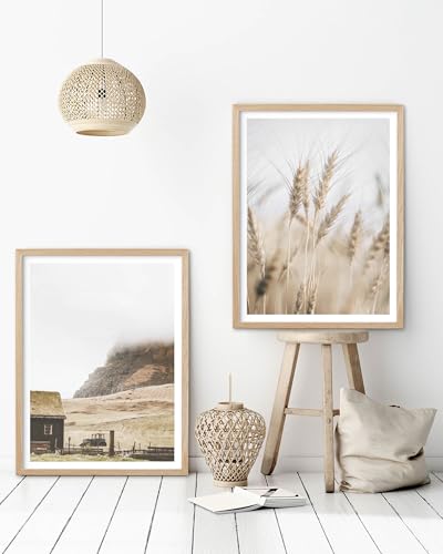 HesenDot Farmhouse Mountain Cabin Natural OAK Wood Framed Wall Art, 12x16in - color: Framed House and Hill