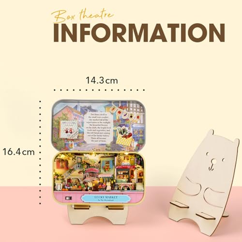 MAGQOO Miniature Dollhouse Kit Box Theater Kit Miniature Room Kit 3D DIY Wooden Doll House Kit with Furniture 1:100(Lucky Market) - color: Lucky Market