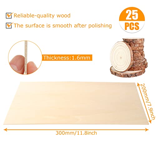 DAJAVE 25 Pack 8x12 Inch Basswood Sheets, 1/16 Inch Thin Craft Plywood Sheets, Unfinished Wood Sheets for Crafts, DIY Wood Arts, Model Making, Wood Burning (300x200x2mm)