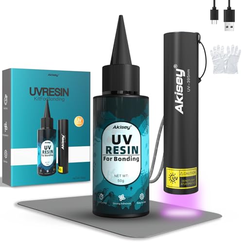 Akisey 50g UV Resin Kit with Light for Bonding & Fast Curing in Seconds - size: 50g
