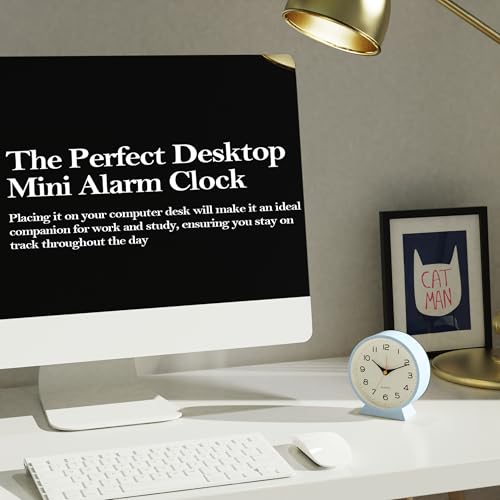 AYRELY® 4.5" Analog Alarm Clock, Small Retro Desk Clock and Table Clock - color: Light Blue