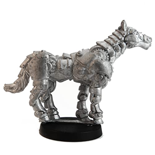 Stonehaven Clockwork Horse Miniature - 64mm Lead-Free Pewter Figure, 28mm Scale, Mount Compatible, Unpainted, Made in USA