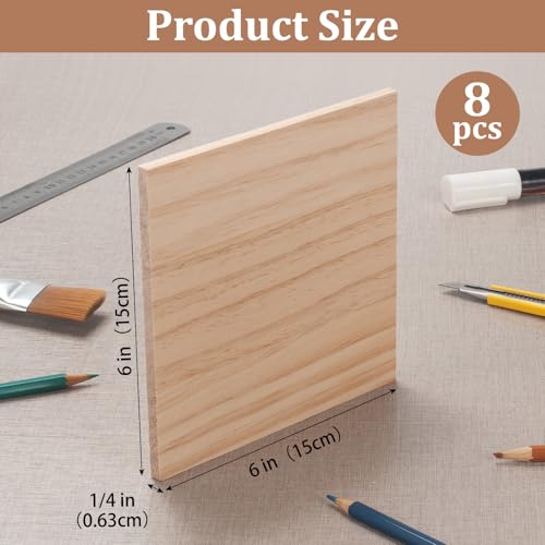 Wooden Blocks for Crafts, 6″ X 6″ Wood Blocks Squares for Crafts1/4″ Thick, 8 PCS Blank Wooden Boards for Crafting, Unfinished Wood Planks Pieces Panels for Paintings, DIY Signs, Woodworking - size: 6″x6″x1/4″ - 8PCS