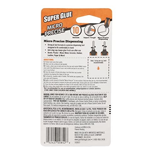Gorilla Micro Precise Super Glue Gel, Clear, Cyanoacrylate, 5.5g, 2-Pack - size: Pack of 2, style: Gel