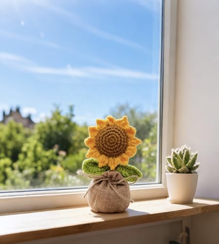 Crochet Sunflowers Potted Bouquet for Women Office Desk Decor - color: Boho Sunflower