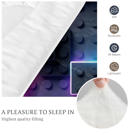 BlessLiving King Comforter Set Neon Geometric Bedding Set Modern Gaming Style Black Microfiber Comforter RGB Glow Design Cool Bed Set for Bedroom Dorm - color: Cool Building Blocks, size: King