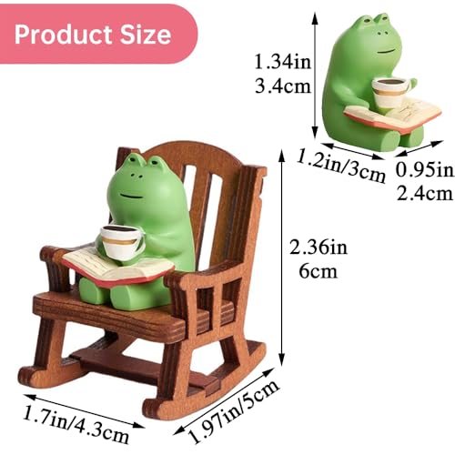 Funny Cute Miniature Frog Figurines - Frog Sculpture for Shelf, Desk Decoration (01-Frog-Rocking Chair)