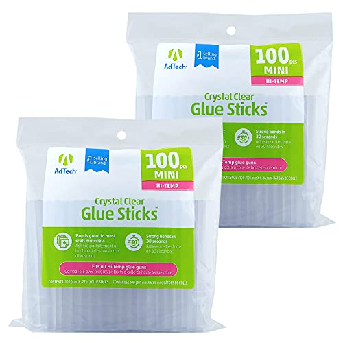 AdTech High Temp Mini Hot Glue Sticks, 4-Inch, 200-Count (2-Pack) | Strong Bond for Crafting, DIY & Repairs | Works with Hi-Temp Mini Glue Guns | Made in the USA - size: 200 pieces total (Pack of 2)