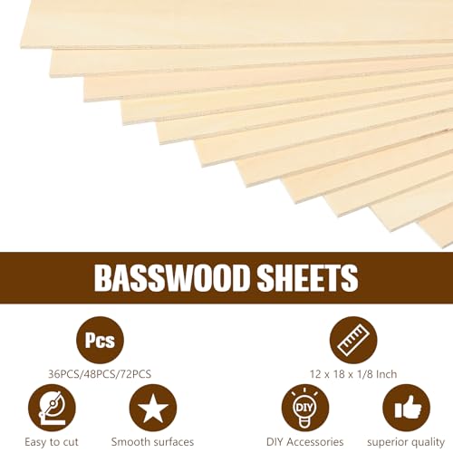 Riakrum Basswood Sheets Plywood Board Unfinished Wood Boards for Crafts for DIY Laser Projects Architectural Mini House Building Hobby Model Making (12 x 18 x 1/8 Inch,36) - size: 12 x 18 x 1/8 Inch