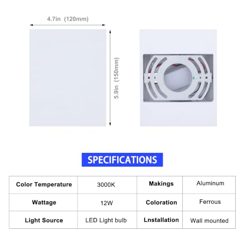 KICAAO LED Wall Sconces Set of Two, 12W Modern Wall Lamp, White Up Down Wall Mount Lights for Living Room Hallway Bedroom Decor, Hardwired Aluminum Wall lamp (White-1pcs) - color: White-1PACK