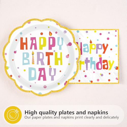 100Pcs Happy Birthday Colorful Polka Dots Party Supplies Serve 50 - style: Confetti Birthday Plates