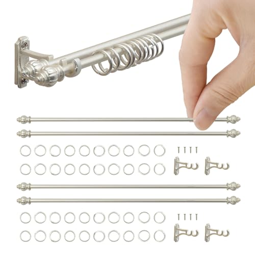 iLAND Miniature Dollhouse Accessories Metal Dollhouse Curtain Double Rods 2 Sets w/Brackets Rings for Easy Installing, Victorian White 1/12 Accessories, Exquisite Decor for Doll House Windows - style: Luxury White