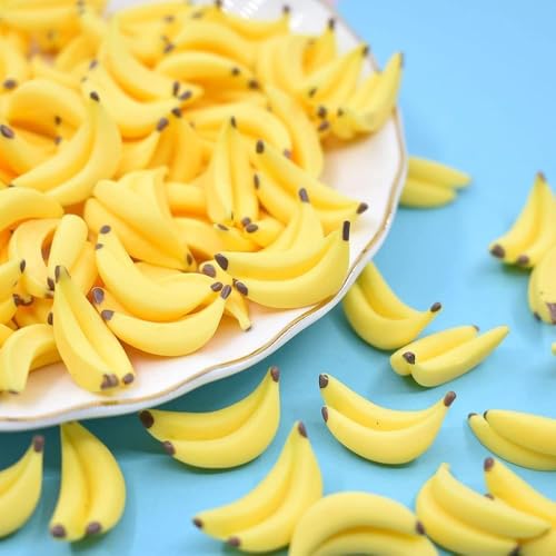 30Pcs Yellow Mini Plastic Artificial Bananas 1/12 Scale Dollhouse Accessories, Realistic Miniature Fruit Models for Fairy Garden Kitchen Decor & DIY Crafts