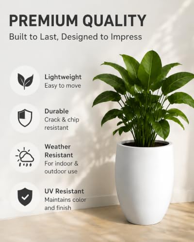 Kante Tall Concrete Planter 21.7" Modern White Floor Pot for Indoor Outdoor - color: Pure White