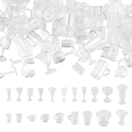 FASHEWELRY 80Pcs Plastic Goblet Cup Mini Model Wine Cup Tableware Miniature Drinking Cups Micro Landscape Dollhouse Accessories for Desk Keychain Party Decor Ornaments - color: Clear-drink Cup