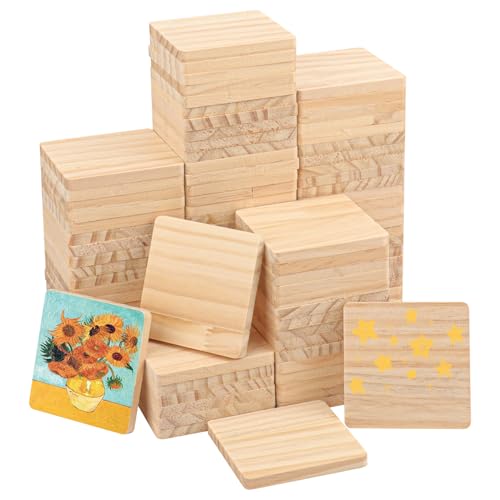 100 PCS 3 Inch Wooden Squares for Crafts,3 x 3 Inch Unfinished Wood Blocks, 1/4 Inch Thick Wooden Square Blocks for DIY Projects, Engraving, Wood Burning, and Painting