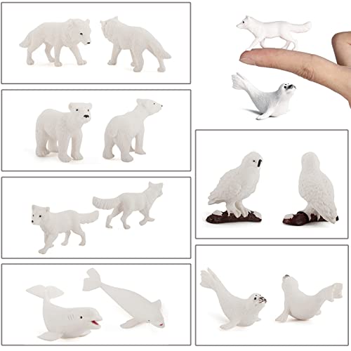 EOIVSH 18PCS Arctic Animal Figures, Realistic Polar Animal Toys Figurines for Kids Toddlers, Plastic Ocean Sea Creatures Figures with Arctic Fox Wolf Snowy Owl Polar Bear Reindeer Bluga Whale - style: 18 PCS