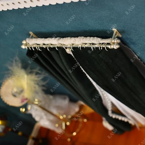 iLAND Miniature Dollhouse Accessories Metal Dollhouse Curtain Double Rods 2 Sets w/Brackets Rings for Easy Installing, Victorian White 1/12 Accessories, Exquisite Decor for Doll House Windows - style: Luxury White