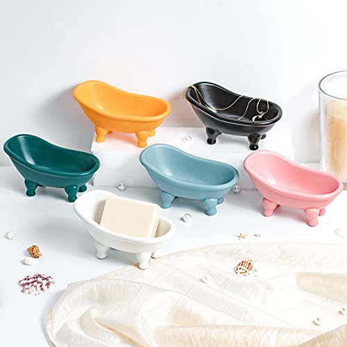 Soap Dish, Ceramic Soap Holder with Drainage for Shower, 1 Pack Bar Soap Tray, Keep Soap Dry & Easy Clean, Sponge Holder for Bathroom, Bathtub Kitchen Sink（Pink） - color: Pink