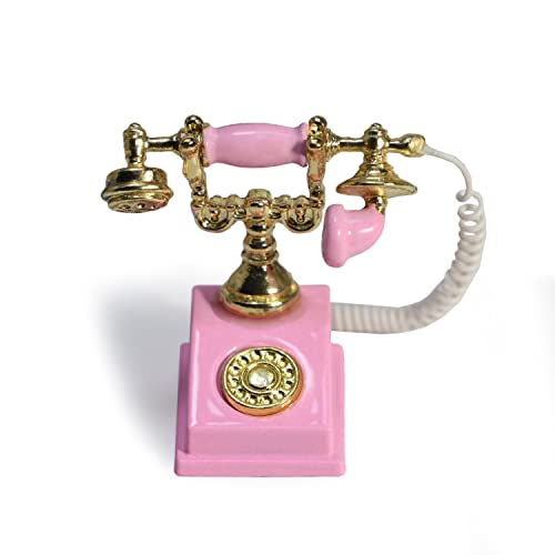 Dollhouse Miniatures 1 12 Scale Vintage Telephone Desk Accessories Decor - color: Pink