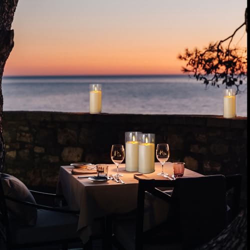 Niceme 9” x 4” Large Waterproof Outdoor Flameless Candles with Remote Control Timer, Flickering LED Pillar Candles Battery Operated for Indoor Outdoor Lanterns Patio Porch Decor, Long Lasting Set of 2 - color: Ivory + Clear Acrylic, size: D 4" X H 9"