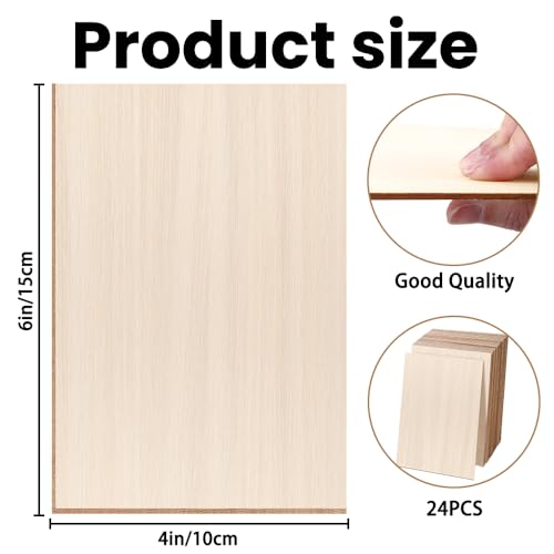 24 Pack Basswood Sheets 4 x 6 x 1/16 Inch Thin Wood Sheets for Crafts - size: 24 Pack 4 x 6 x 1/16 inch