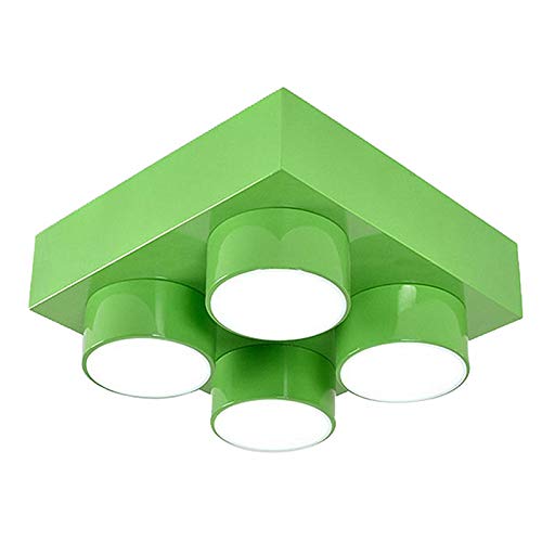 LAKIQ Modern Children Room Flush Mount Ceiling Light Fixture Acrylic Creative Colorful Block Toy Shape Kids Room Close to Ceiling Lighting for Kids Bedroom Kindergarten Playground (Square,Green) - color: Green, size: Square