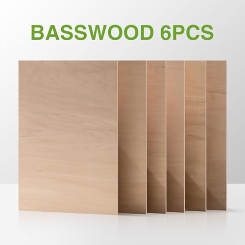 ROBOTIME 6-Pack Basswood Sheets 1/8" - 12 x 16 x 1/8 Inch - 3mm Plywood Sheets for Laser Cutting, Engraving & Wood Burning (Pyrography) - Thin Unfinished Wood Boards for Craft - color: Basswood, size: 1/8" x 12" x 16"-6 Pack