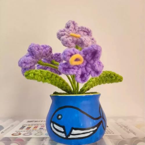 Crochet Flowers Cute Potted Flower, Handmade Knitting Myosotis Flower - color: Gradient Purple