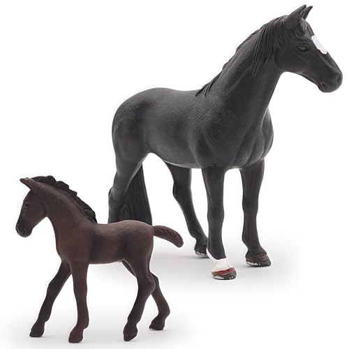 Gemini&Genius Horses Toy for Kids, Horse Farm Animal Stallion with Cub Toys - color: C-black Horses