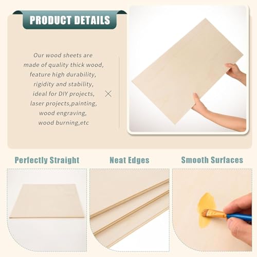 6 Pack 12 x 16 x 1/4 Inch-6mm Thick Basswood Sheets for Crafts Unfinished Plywood Sheets Boards Square Crafts Wood Sheets for DIY Laser Projects, Wood Burning, Engraving, Staining, Architectural Model - size: 12 x 16 x 1/4 Inch