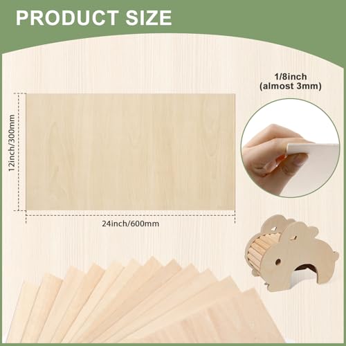 10 Pack Basswood Sheets 1/8x12x24 Inch, Unfinished Wood for Crafts, 3mm Basswood for Laser Cutting & Engraving, Wood Burining,Architectural Models, Wood Board for Painting. - size: 10P 12x24x1/8in