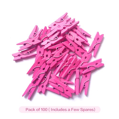 LWR CRAFTS Wooden Mini Clothespins 100 Per Pack 1" 2.5cm (Hot Pink) - color: Hot Pink