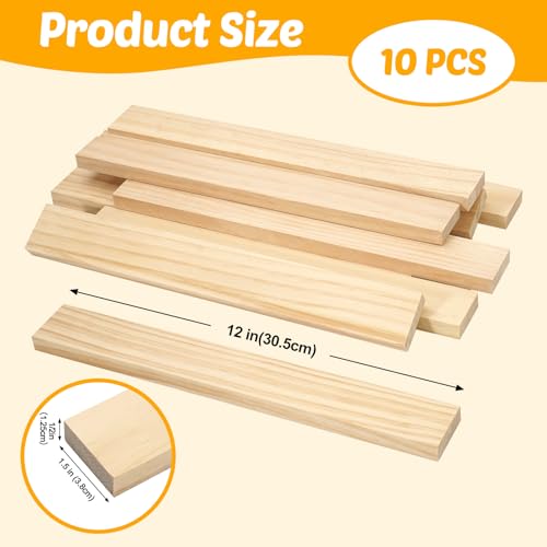 Wood Strips Slats Wooden Dowels for Crafts 1/2"x 1.5" x 12", 10 PCS Decorative Wood Trim Planks for Wall, Square Wooden Sticks for Crafting, Unfinished Pine Lumber Pieces for Woodworking Models Making - size: 1/2" x 1.5" x 12"-10 PCS