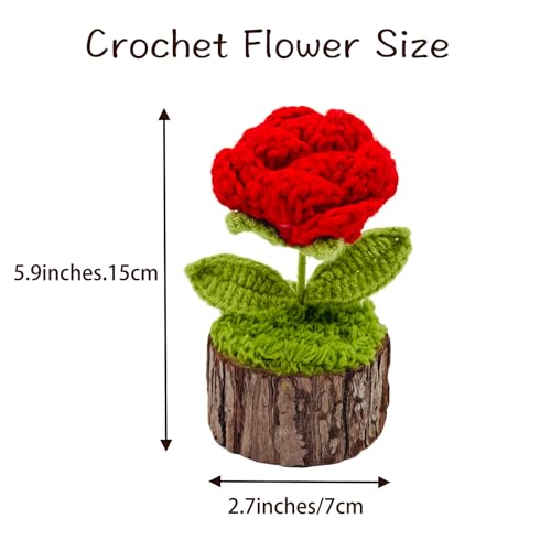 Crochet Red Rose Flowers Bouquet for Women Office Desk Decor - color: Crochet Red Rose