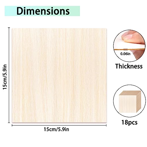 18 Pack Basswood Sheets 6X 6 x 1/16 Inch Thin Wood Sheets for Crafts - size: 18 Pack 6 x 6 x 1/16 inch