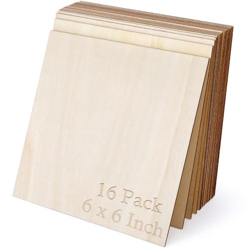 Blisstime 16PCS 6x6 Inch Wood Squares Unfinished Square Wood Pieces for Crafts,Painting, Writing, DIY Supplies, Engraving and Carving, Home Decorations (6x6 Inch 16Pcs) - size: 6x6 Inch 16Pcs