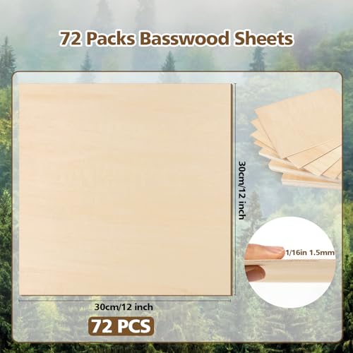 Adrattnay 72Pcs Basswood Sheets 1/16 x 12 x 12 inch - 1.5mm Basswood Sheets - color: 72PCS