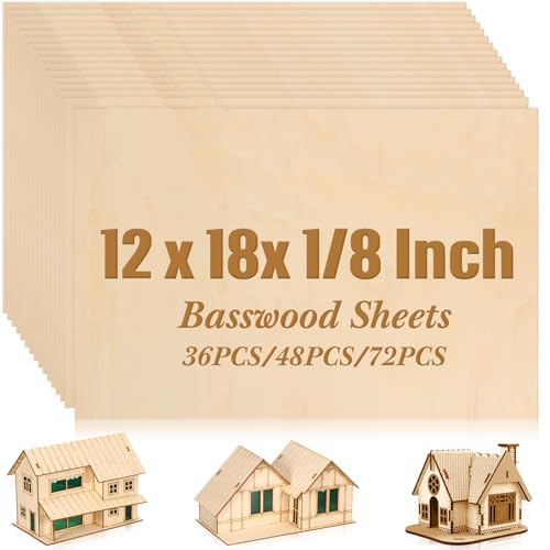 Riakrum Basswood Sheets Plywood Board Unfinished Wood Boards for Crafts for DIY Laser Projects Architectural Mini House Building Hobby Model Making (12 x 18 x 1/8 Inch,36) - size: 12 x 18 x 1/8 Inch