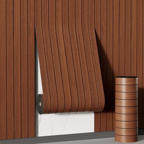 Arthome Peel and Stick Slat Wall Panels 15.7"x360",Self-Adhesive PVC Wood Grain Wallpaper Panel,3D Thick Faux Soundproof Backsplash Accent Wall Tile for Walls & Furniture (Walnut- Coverage 39.2 Sq.ft) - color: Walnut, size: 15.7" x 360"