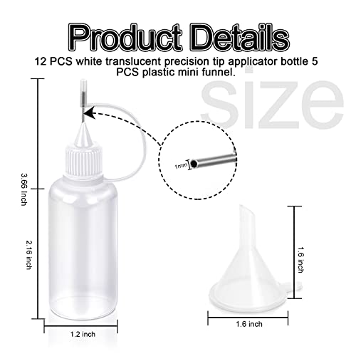 YGDZ Precision Tip Applicator Bottles, 12 Pcs 1oz Needle Fine Tip Glue Bottles With 5 Mini Funnels - color: White Tip