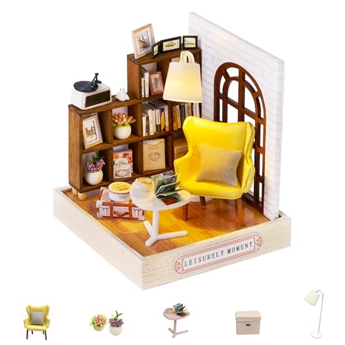 Kisoy Dollhouse Miniature with Furniture Kit, DIY 3D Wooden DIY House Kit with Dust Cover,Handmade Tiny House Toys for Teens Adults Gift(Leisurely Moment) - color: Leisurely Moment