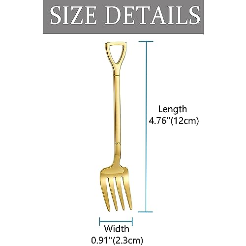 Comicfs 10 Pcs 4.7 Inches Gold Shovel Shape Fruit Forks Cocktail Sticks Set, Stainless Steel Mini Salad Forks Appetizer Cake Dessert Forks Party Supplies (10 Fork, Gold) - color: 10 Pcs Forks-Gold, size: 10 Pcs