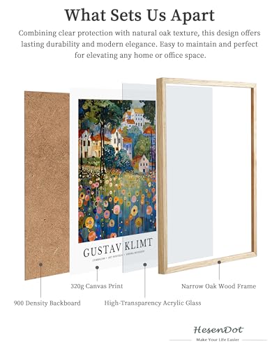 HesenDot Gustav Klimt Village Framed Wall Art, 12x16in Natural OAK Wood - color: Framed Gustav Klimt Landscape