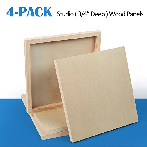 Falling in Art 4 Pack 12x12’’ Unfinished Birch Wood Panels Kit for Painting - size: 12'' x 12'' Studio