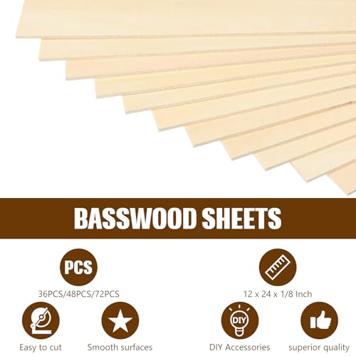 Riakrum Basswood Sheets Plywood Board Unfinished Wood Boards for Crafts for DIY Laser Projects Architectural Mini House Building Hobby Model Making(12 x 24 x 1/8 Inch,36) - size: 12 x 24 x 1/8 Inch